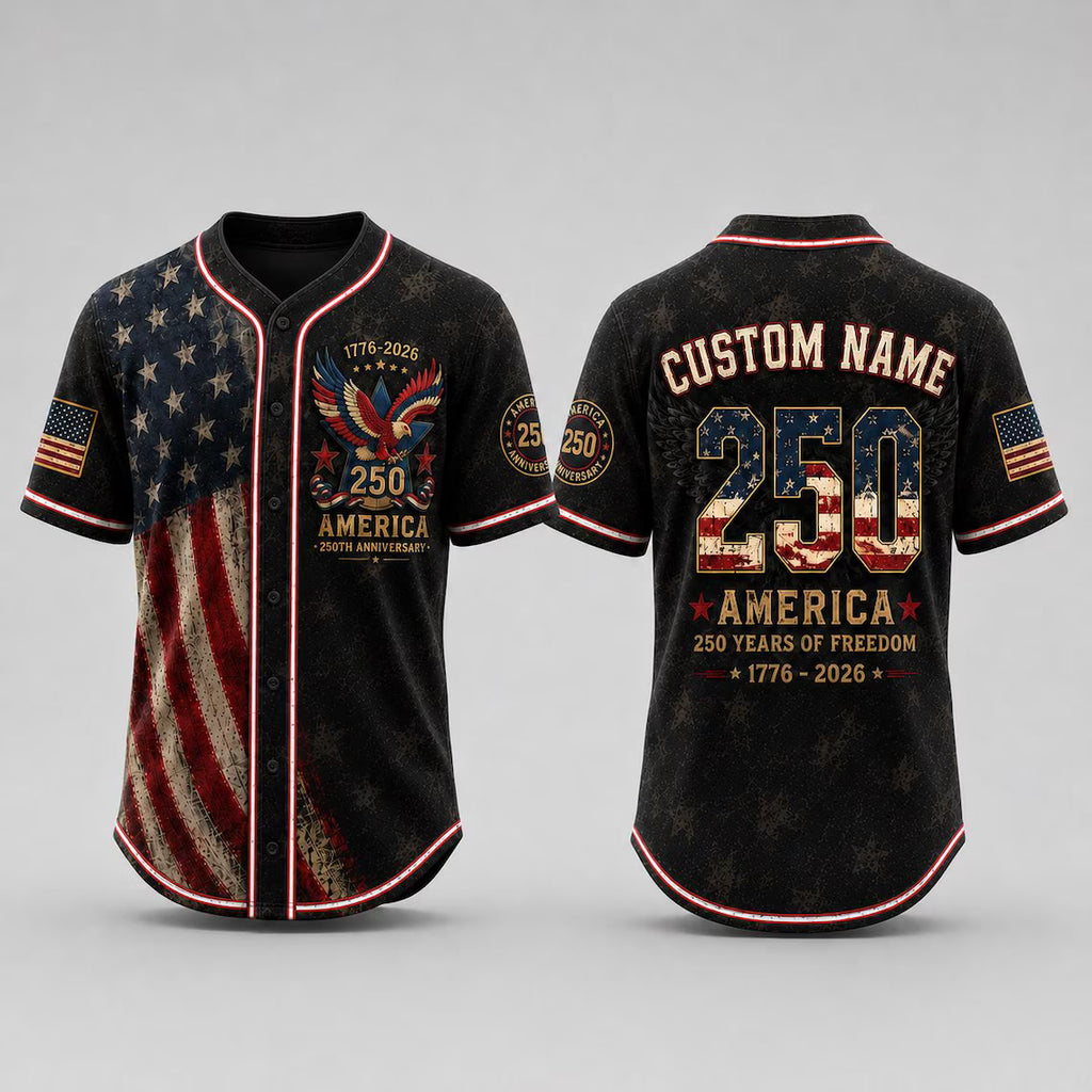 [FREESHIP] America 250th Anniversary Baseball Jersey, Custom Name USA Jersey, 1776 2026 Patriotic Shirt, 4th of July Gift, Freedom Jersey