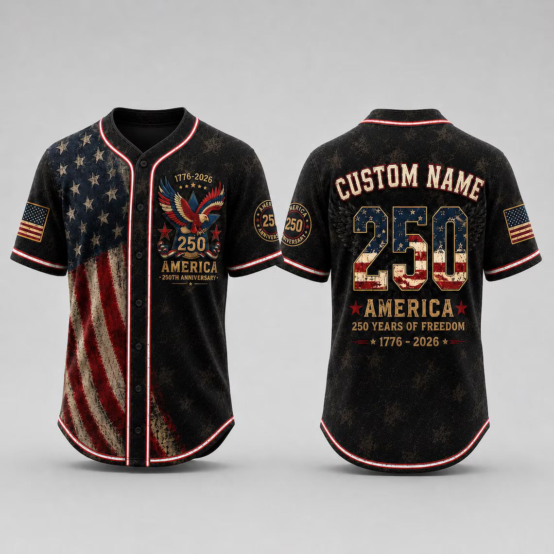 [FREESHIP] America 250th Anniversary Baseball Jersey, Custom Name USA Jersey, 1776 2026 Patriotic Shirt, 4th of July Gift, Freedom Jersey