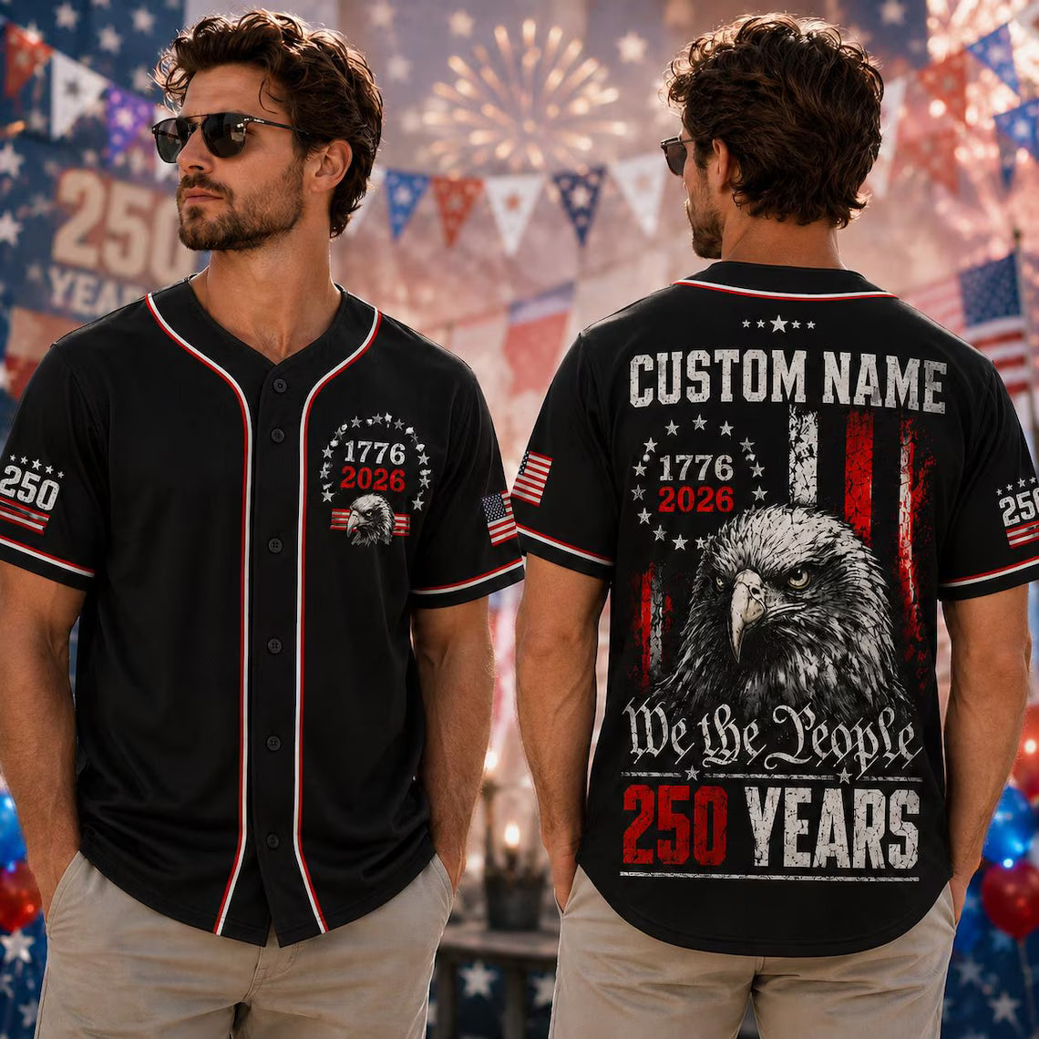 [FREESHIP] Custom 250th Anniversary Baseball Jersey, Semiquincentennial Shirt, Patriotic Eagle 1776 2026 Men Jersey, 4th of July United States Tee
