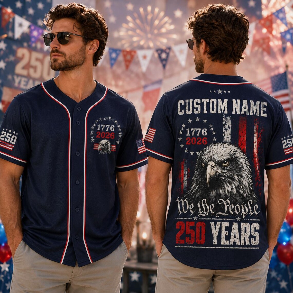 [FREESHIP] Custom 250th Anniversary Baseball Jersey, Semiquincentennial Shirt, Patriotic Eagle 1776 2026 Men Jersey, 4th of July United States Tee
