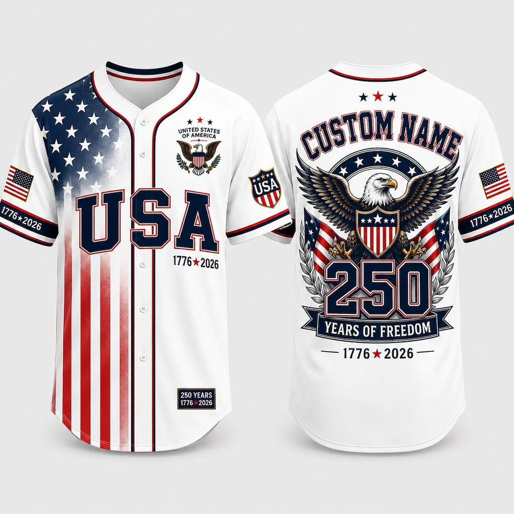 [FREESHIP] America 250th Anniversary Baseball Jersey, Custom Name USA Jersey, 1776 2026 Eagles Shirt, 4th of July Gift, Freedom Jersey