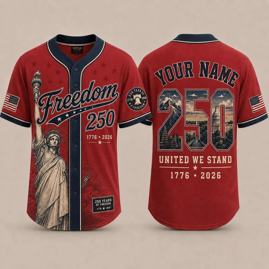 [FREESHIP] 250th Anniversary Printed Jersey Shirt, America 1776 2026 Baseball Jersey, Patriotic 4th of July Shirt, USA Freedom, Independence Day Outfit