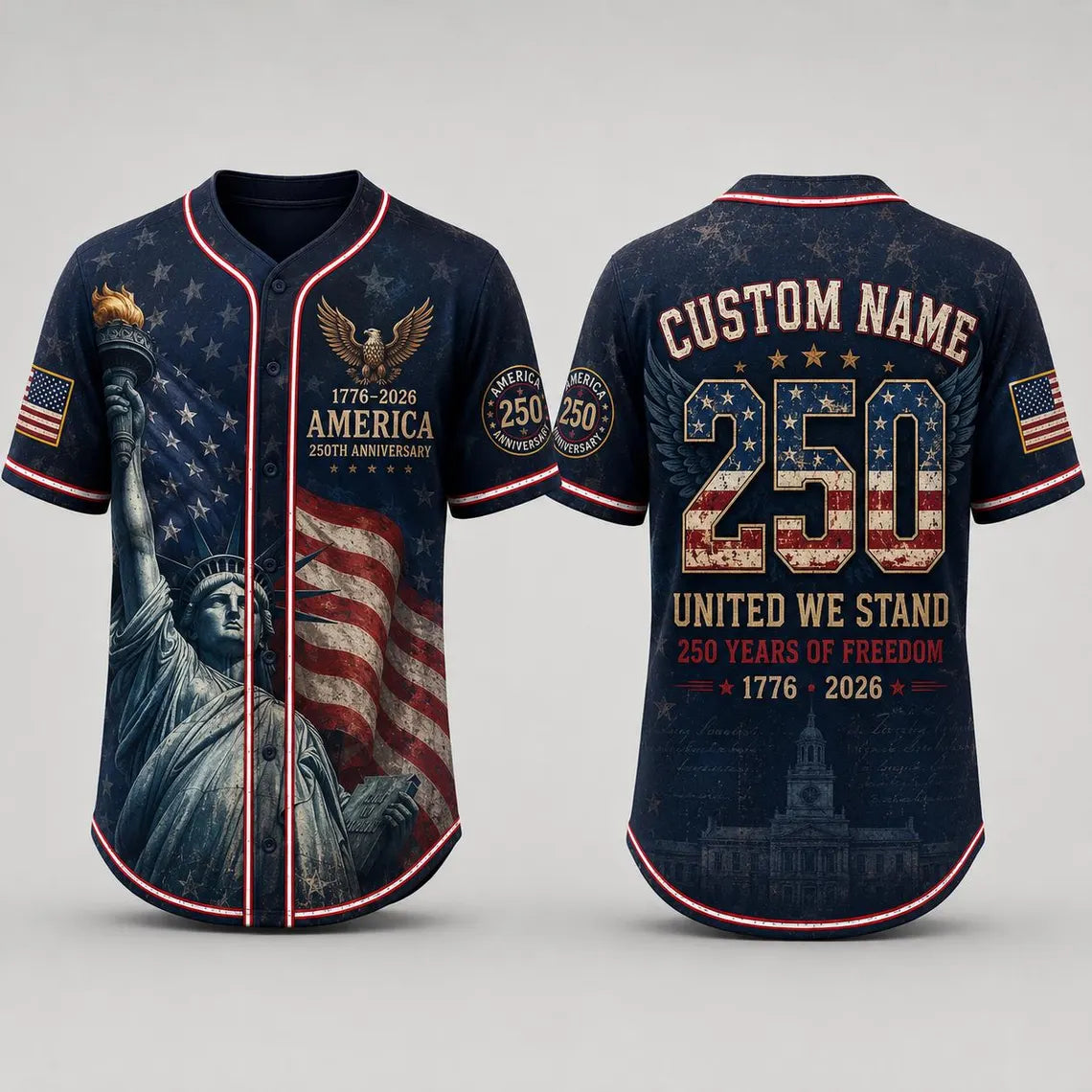 [FREESHIP] 250th Anniversary Jersey Shirt, America 1776 2026 Baseball Jersey, Patriotic 4th of July Shirt, USA Freedom, Independence Day Shirt