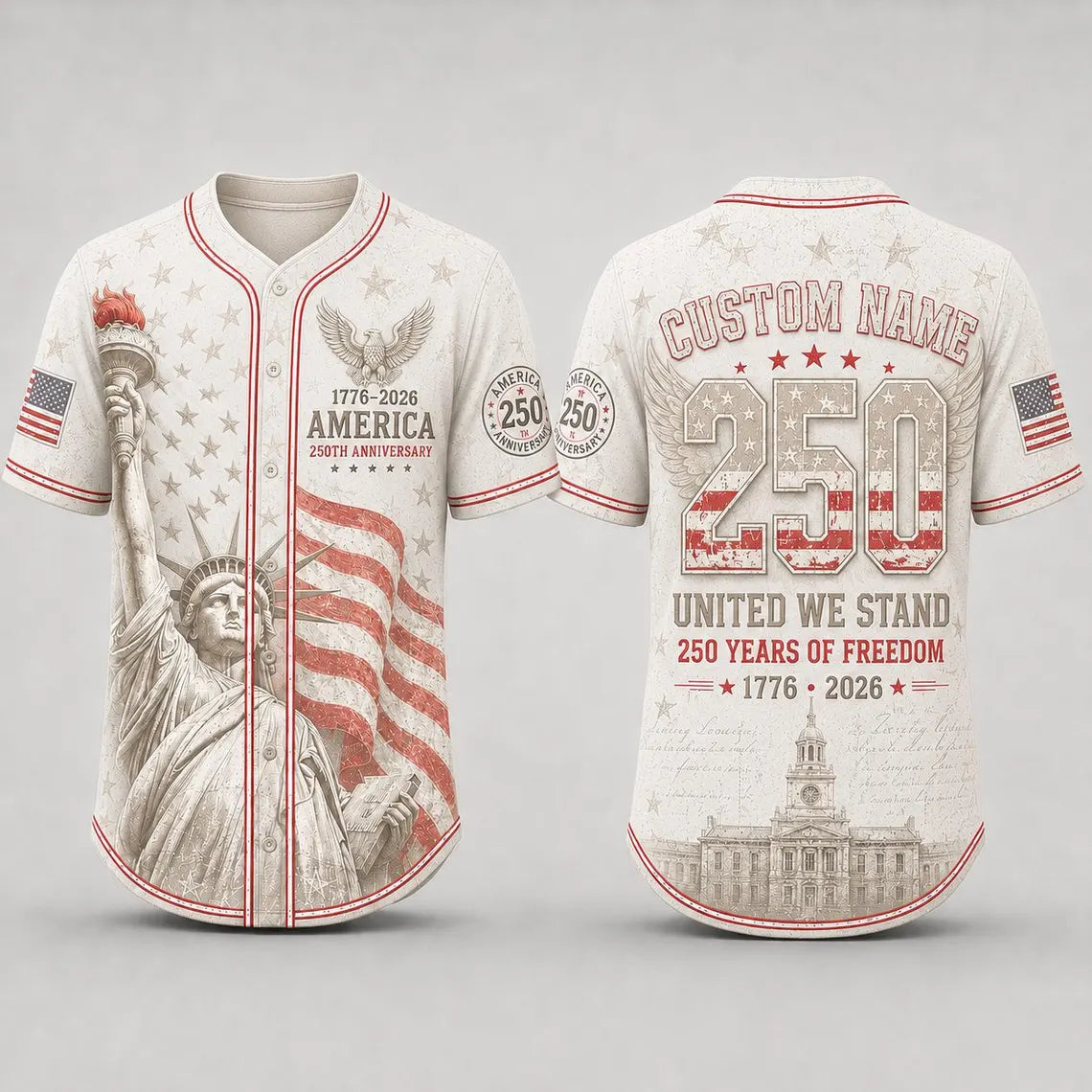[FREESHIP] 250th Anniversary Jersey Shirt, America 1776 2026 Baseball Jersey, Patriotic 4th of July Shirt, USA Freedom, Independence Day Shirt
