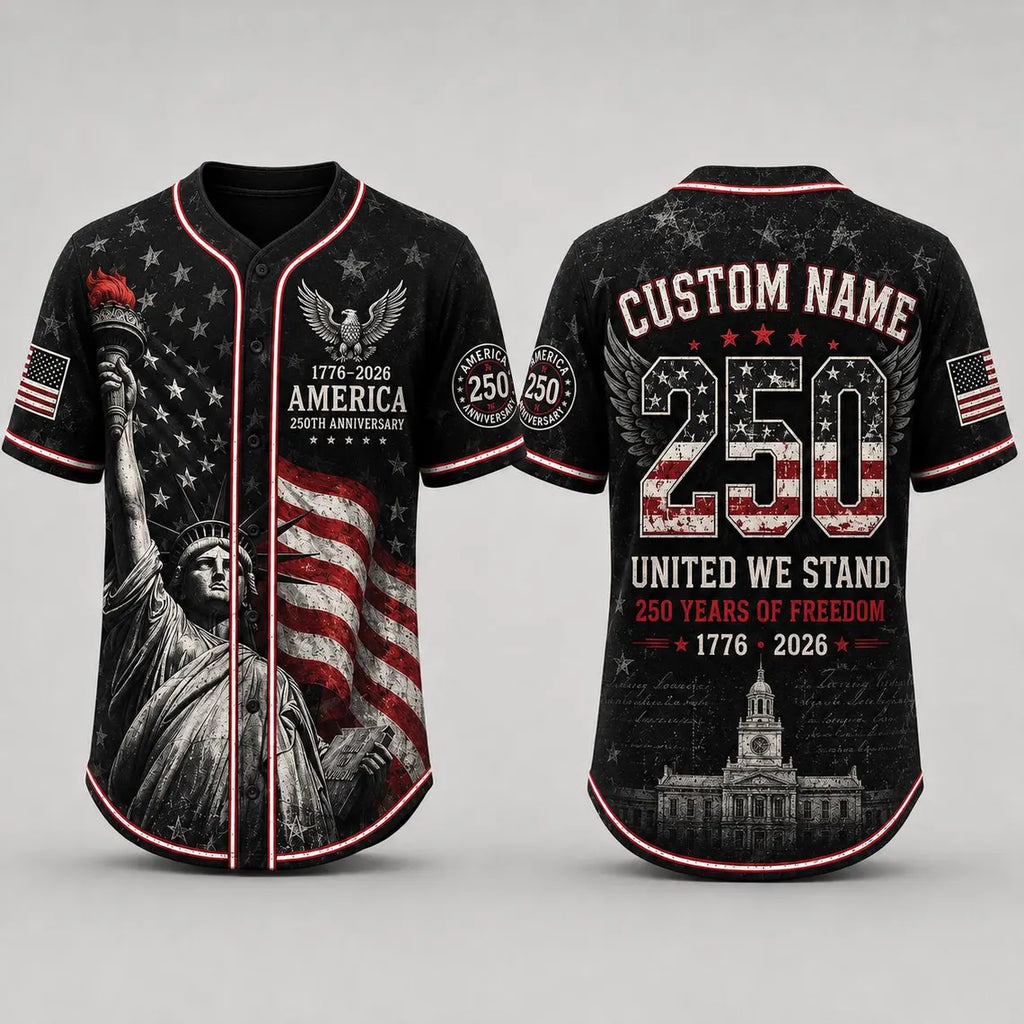 [FREESHIP] 250th Anniversary Jersey Shirt, America 1776 2026 Baseball Jersey, Patriotic 4th of July Shirt, USA Freedom, Independence Day Shirt