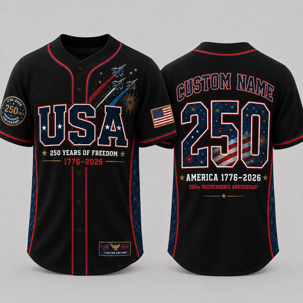 [FREESHIP] Custom USA 250th Anniversary Baseball Jersey, Personalized Name 1776 2026 America Jersey, Patriotic 4th of July Shirt, Freedom Gift
