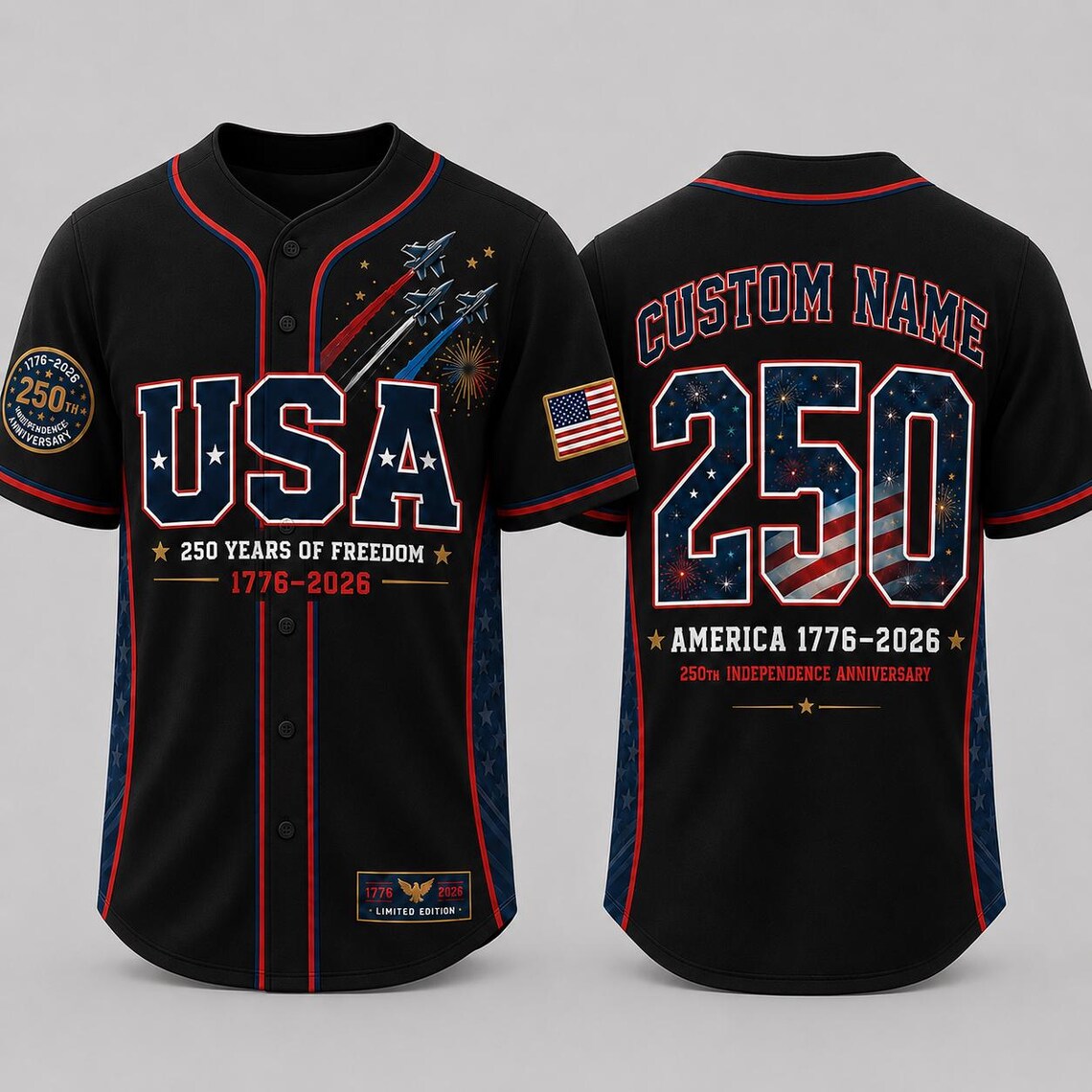[FREESHIP] Custom USA 250th Anniversary Baseball Jersey, Personalized Name 1776 2026 America Jersey, Patriotic 4th of July Shirt, Freedom Gift