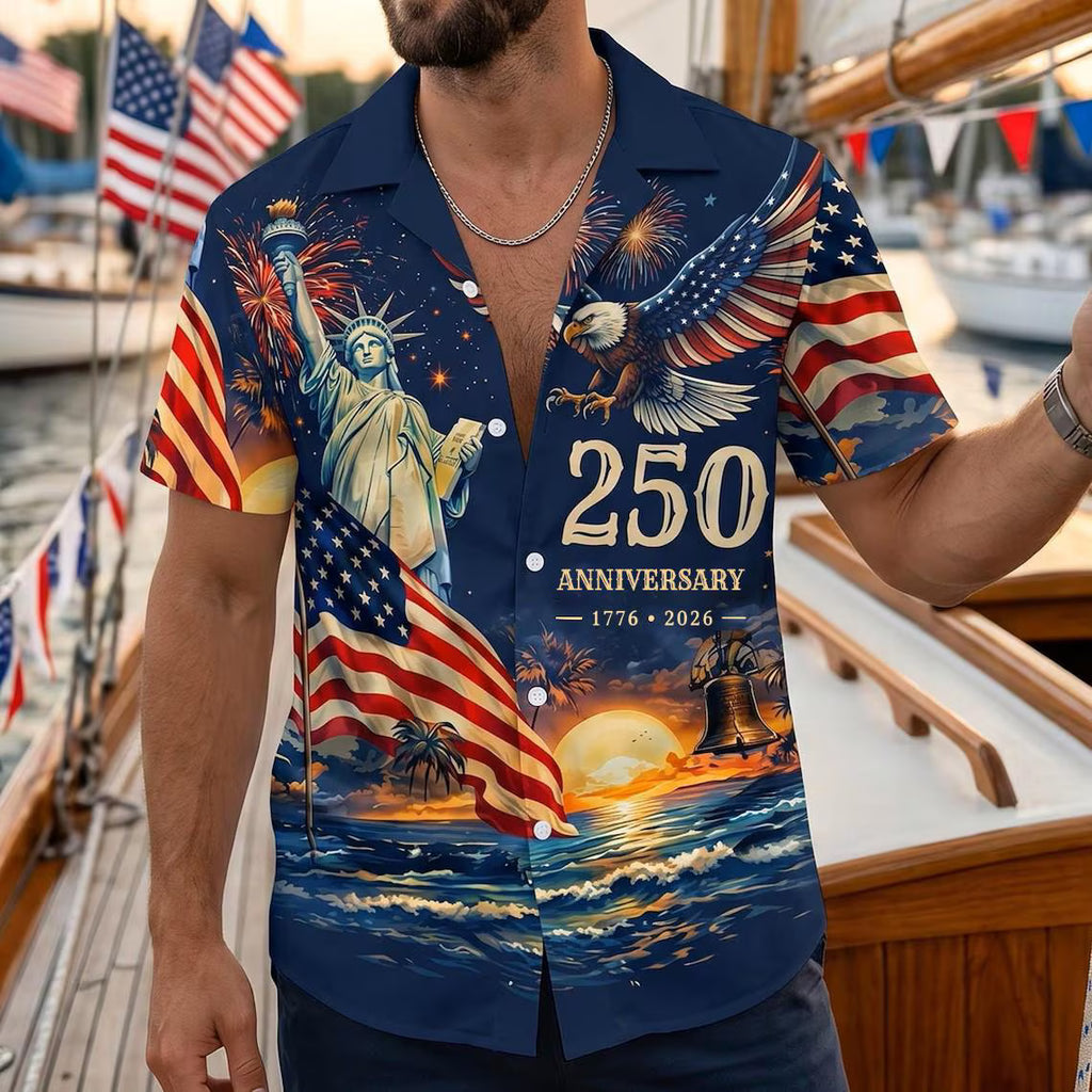 [FREESHIP] Men's Hawaiian Shirt America's Freedom 250th Anniversary,1776-2026 Patriotic Short Sleeve Button Down Vintage Shirt,United States 250 Years
