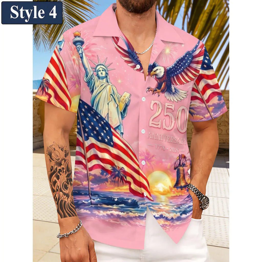 [FREESHIP] Men's Hawaiian Shirt America's Freedom 250th Anniversary,1776-2026 Patriotic Short Sleeve Button Down Vintage Shirt,United States 250 Years