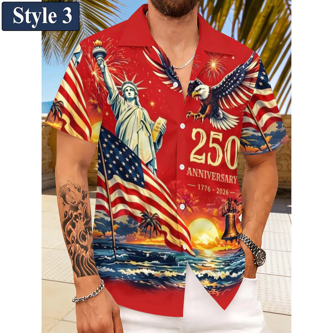 [FREESHIP] Men's Hawaiian Shirt America's Freedom 250th Anniversary,1776-2026 Patriotic Short Sleeve Button Down Vintage Shirt,United States 250 Years