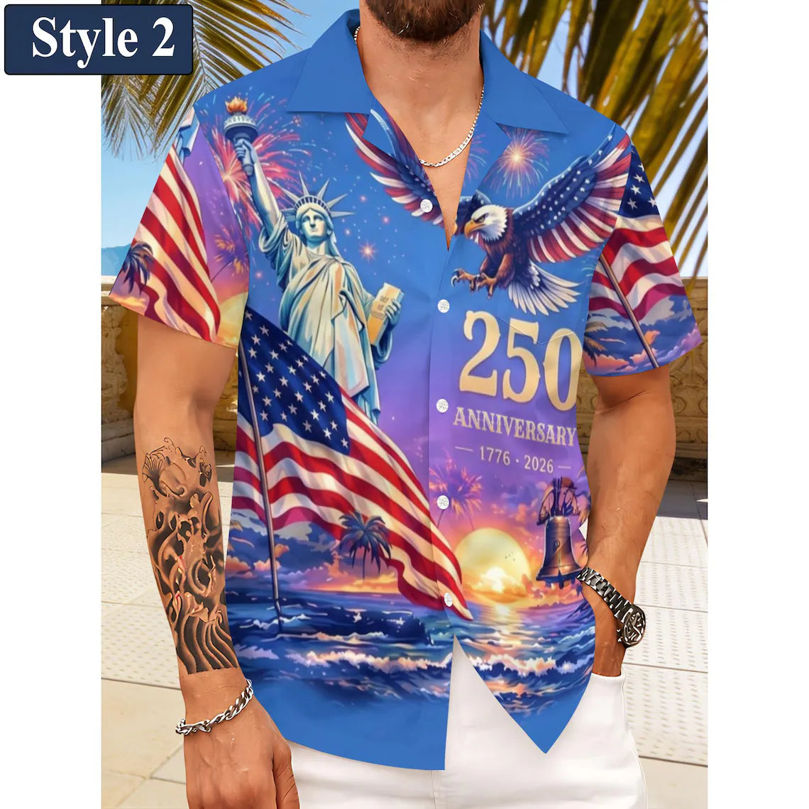 [FREESHIP] Men's Hawaiian Shirt America's Freedom 250th Anniversary,1776-2026 Patriotic Short Sleeve Button Down Vintage Shirt,United States 250 Years