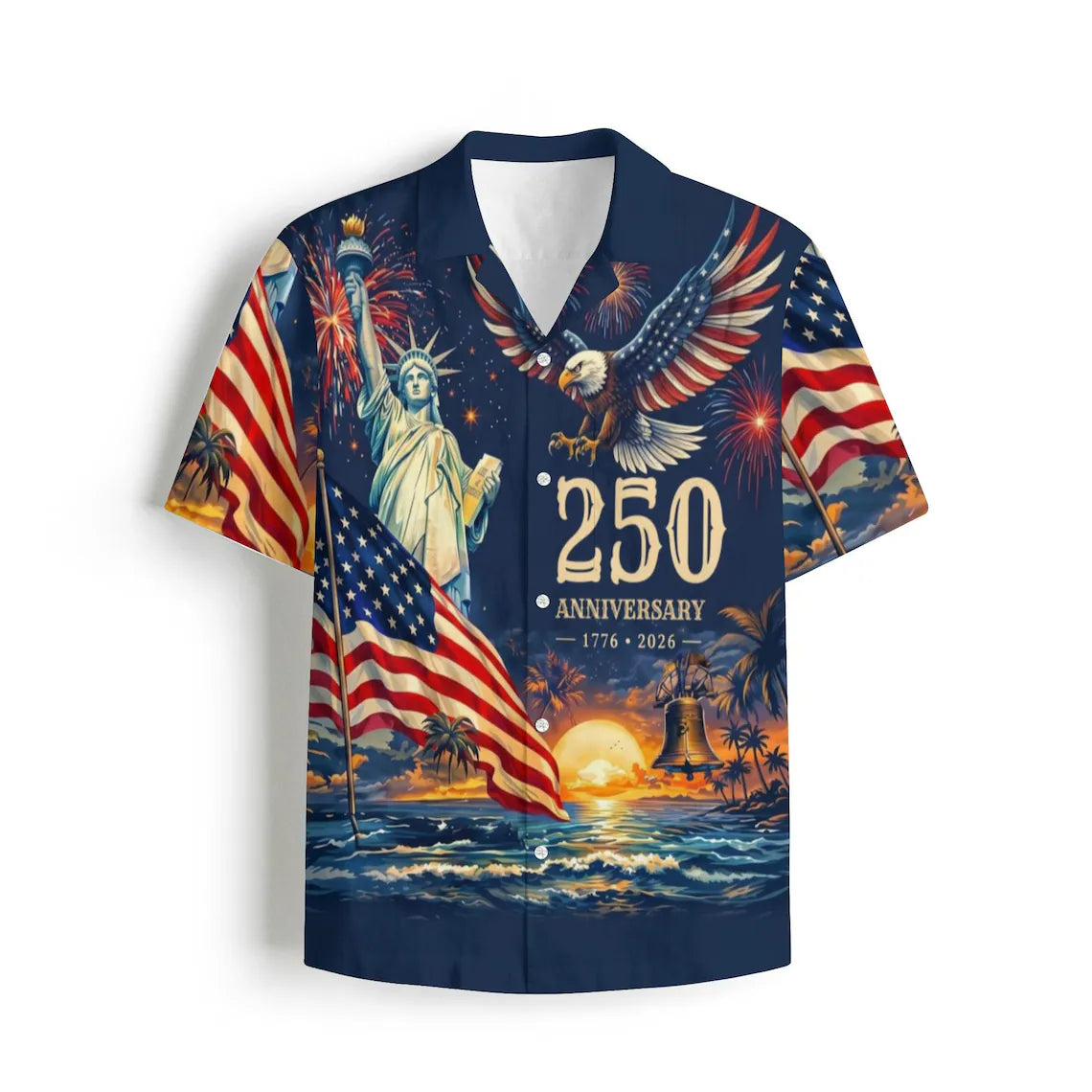 [FREESHIP] Men's Hawaiian Shirt America's Freedom 250th Anniversary,1776-2026 Patriotic Short Sleeve Button Down Vintage Shirt,United States 250 Years