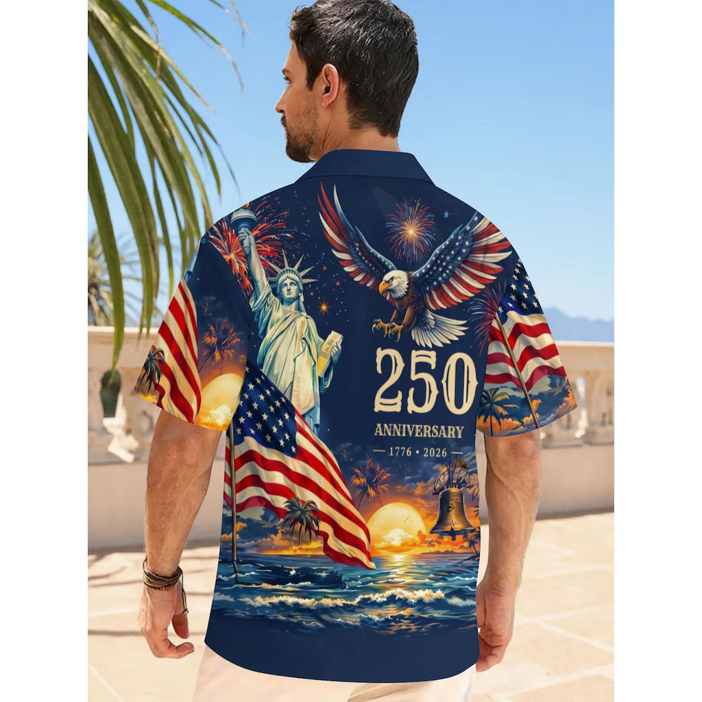 [FREESHIP] Men's Hawaiian Shirt America's Freedom 250th Anniversary,1776-2026 Patriotic Short Sleeve Button Down Vintage Shirt,United States 250 Years