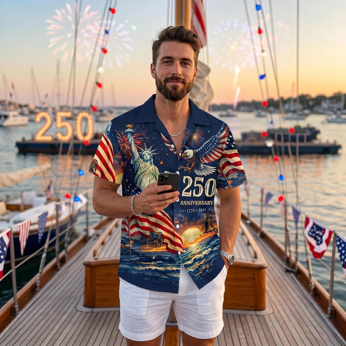 [FREESHIP] Men's Hawaiian Shirt America's Freedom 250th Anniversary,1776-2026 Patriotic Short Sleeve Button Down Vintage Shirt,United States 250 Years