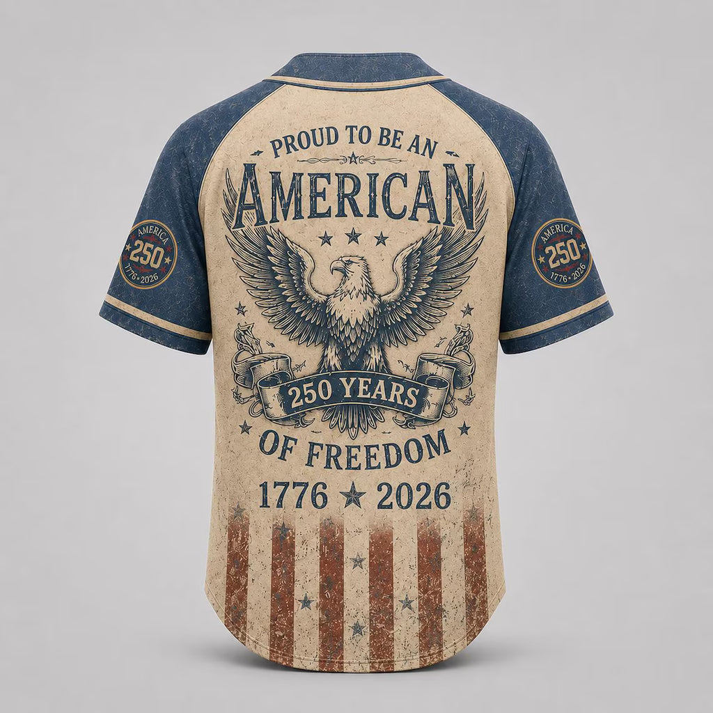 [FREESHIP] USA 250th Anniversary Baseball Jersey, 1776 Patriotic American Flag Button Shirt, Proud To Be American Freedom Baseball Jersey
