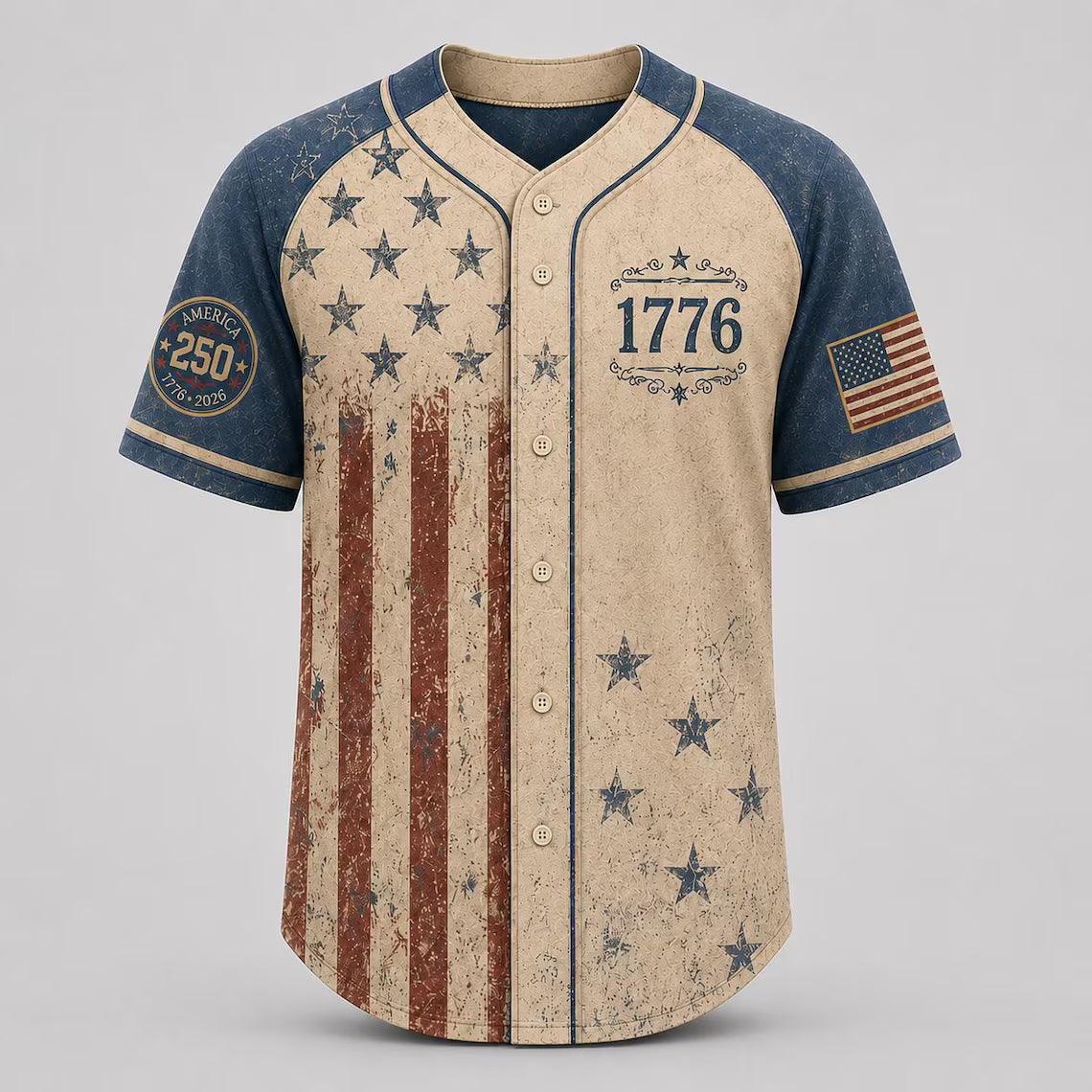 [FREESHIP] USA 250th Anniversary Baseball Jersey, 1776 Patriotic American Flag Button Shirt, Proud To Be American Freedom Baseball Jersey