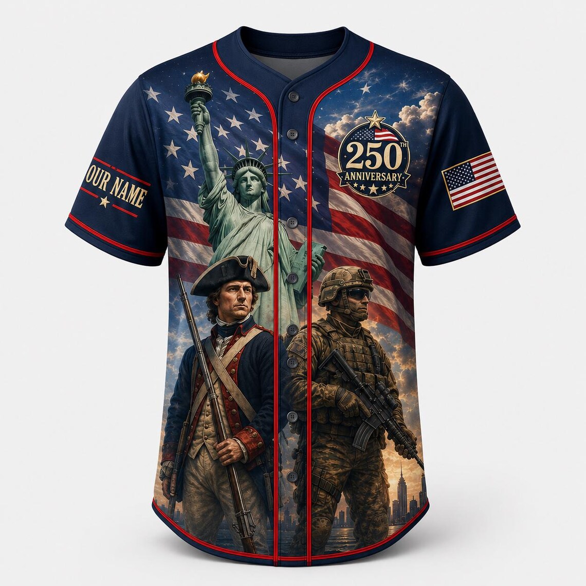 [FREESHIP] Patriotic 250th Anniversary Hawaiian Shirt, 4th of July Vintage Eagle Jersey Shirt, USA Flag Independence Day Polyester Outfit