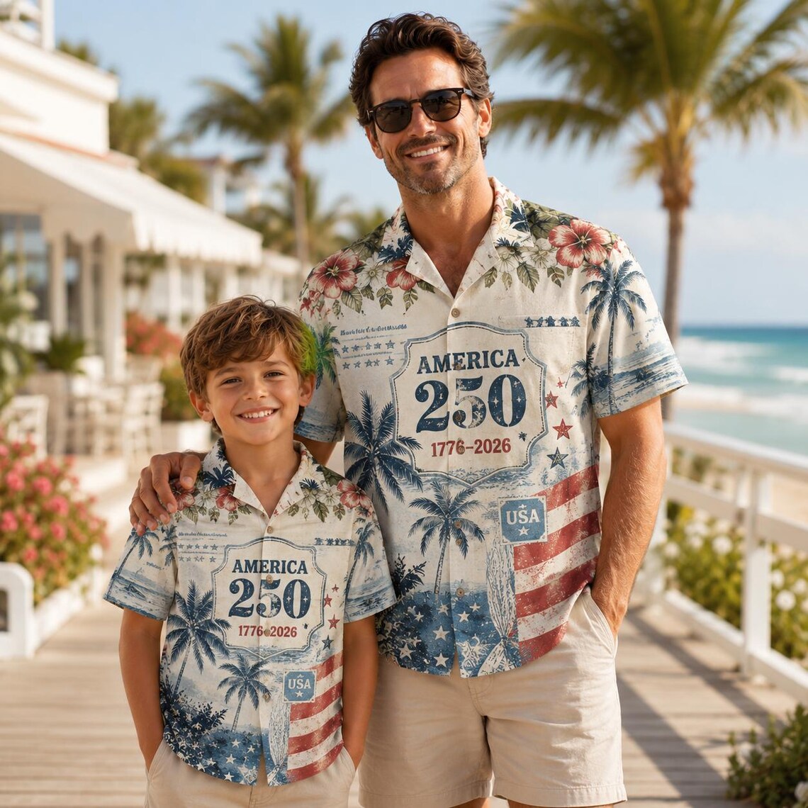 [FREESHIP] America 250 Coastal Hawaiian Shirt, USA 1776-2026 Patriotic Beach Celebration Shirt