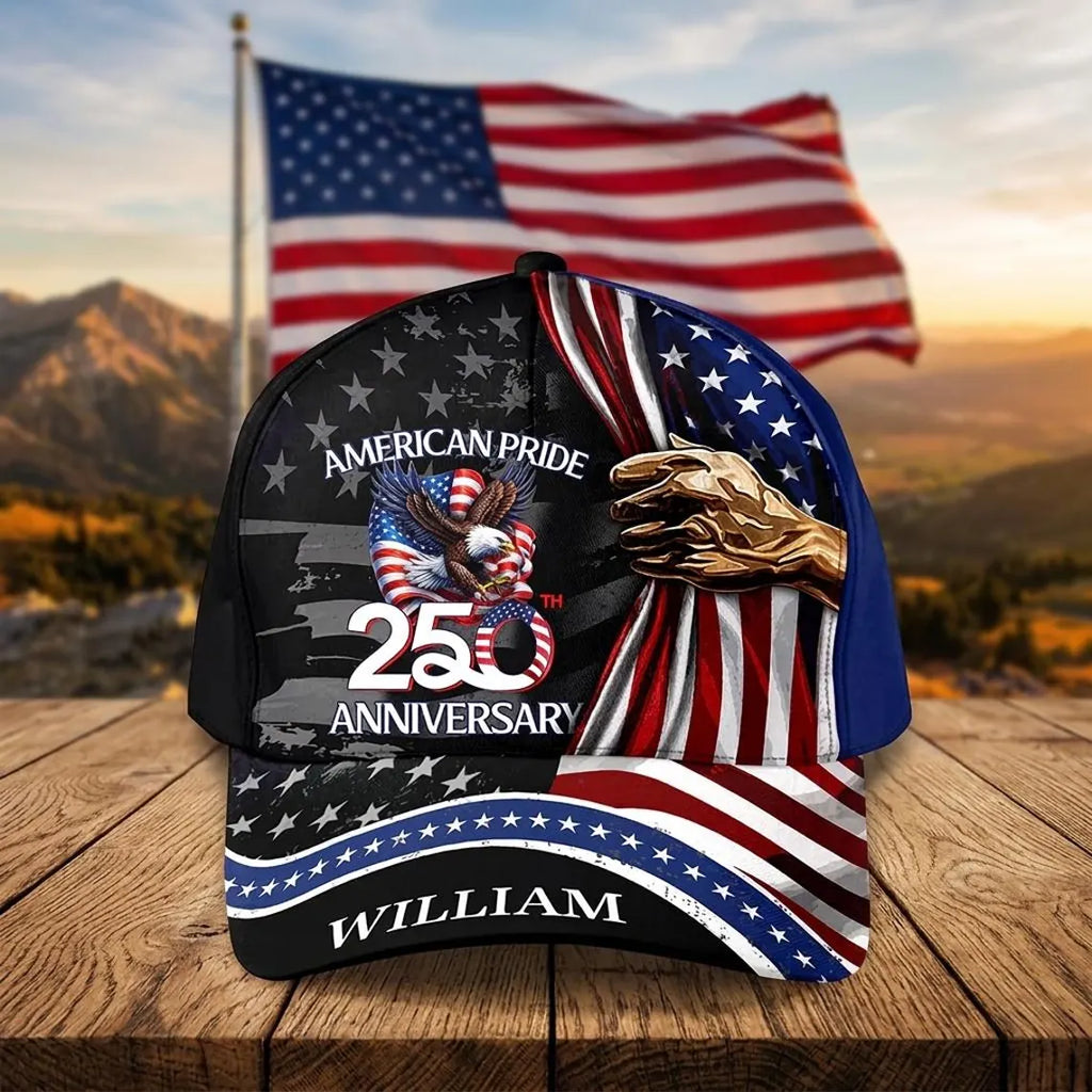 [FREESHIP] American Pride 250 Anniversary Hat, Custom Name USA Flag Eagle Cap for Men Women, Patriotic Gift for Independence Day