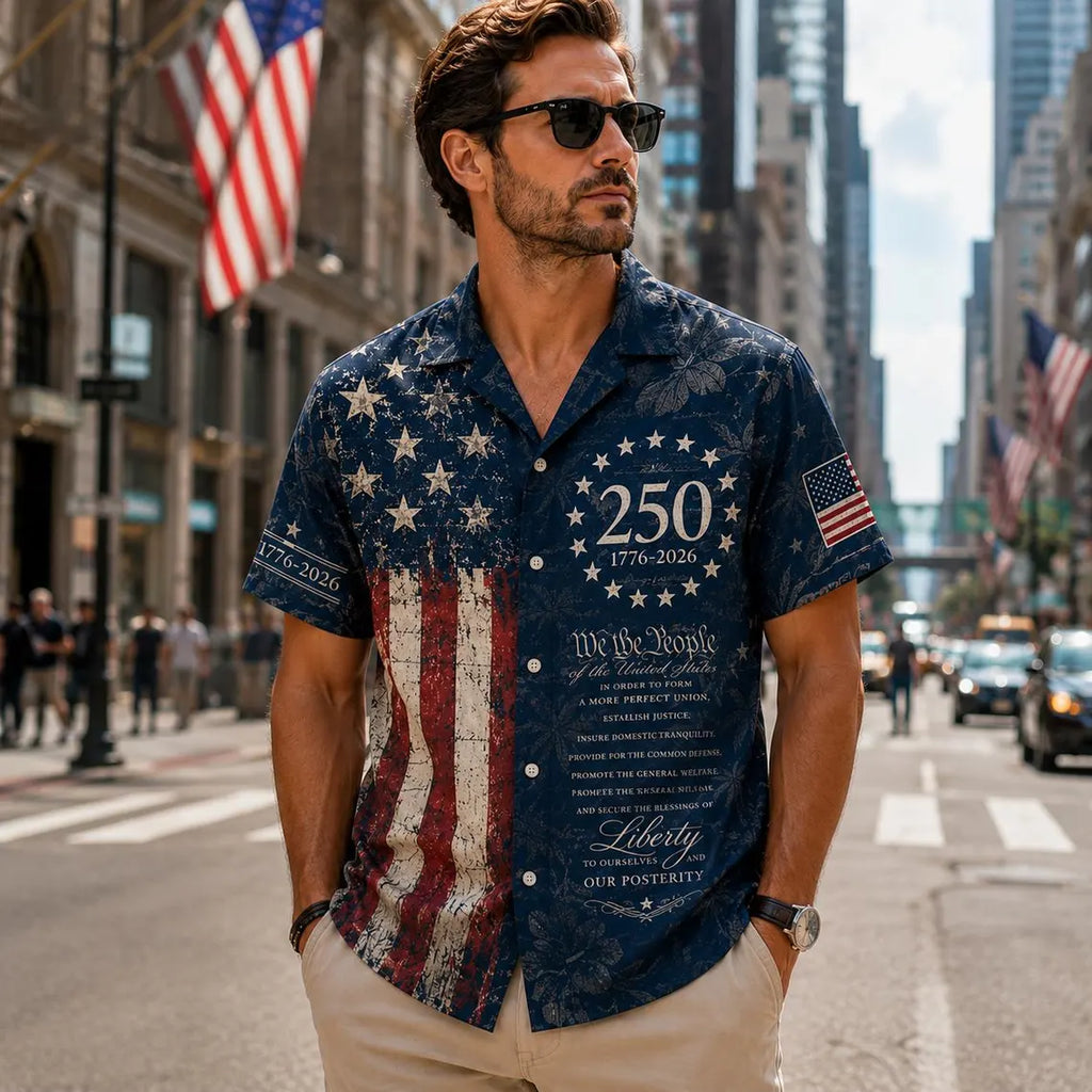 [FREESHIP] America 250th Anniversary Hawaiian Shirt, United States 250 Years of Freedom Shirt, 1776 2026 Patriotic USA Button Up Polyester Breathable