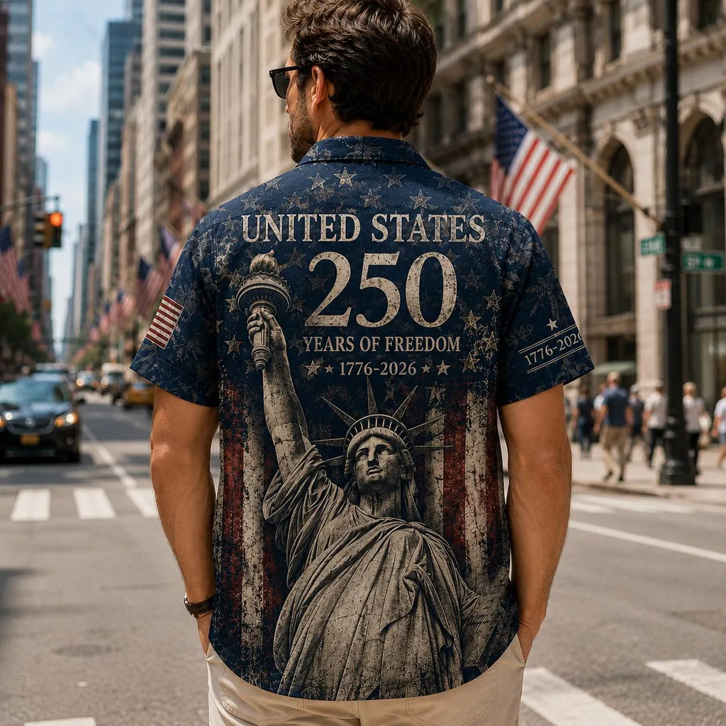 [FREESHIP] America 250th Anniversary Hawaiian Shirt, United States 250 Years of Freedom Shirt, 1776 2026 Patriotic USA Button Up Polyester Breathable