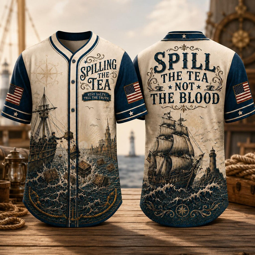 [FREESHIP] Spilling The Tea Since 1773 Jersey, Funny 4th of July Jersey, Boston Tea Party Patriotic Shirt, USA Independence Day Gift