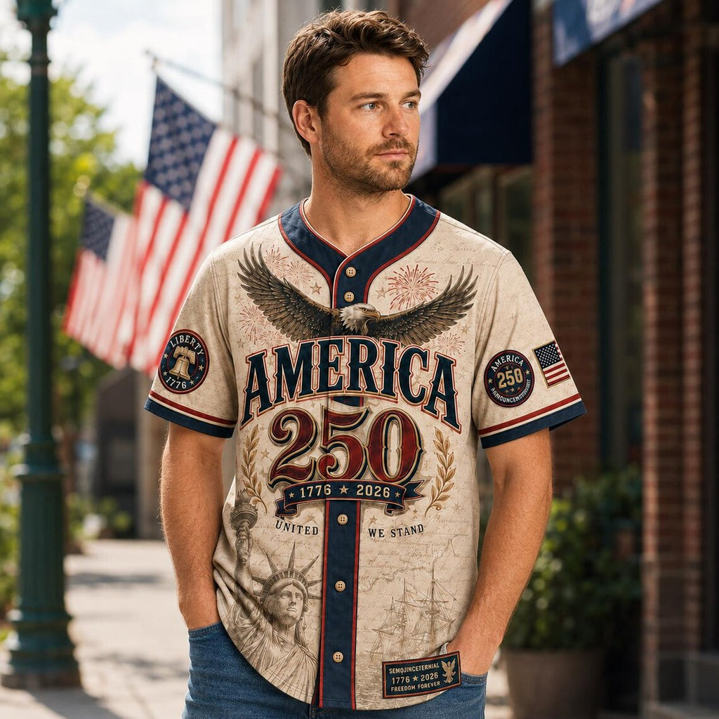 [FREESHIP] Personalized 250 Years of Freedom Army Jersey, Military Eagle Patriotic Shirt, Custom Name 1776 2026 Veteran Gift for Men Dad