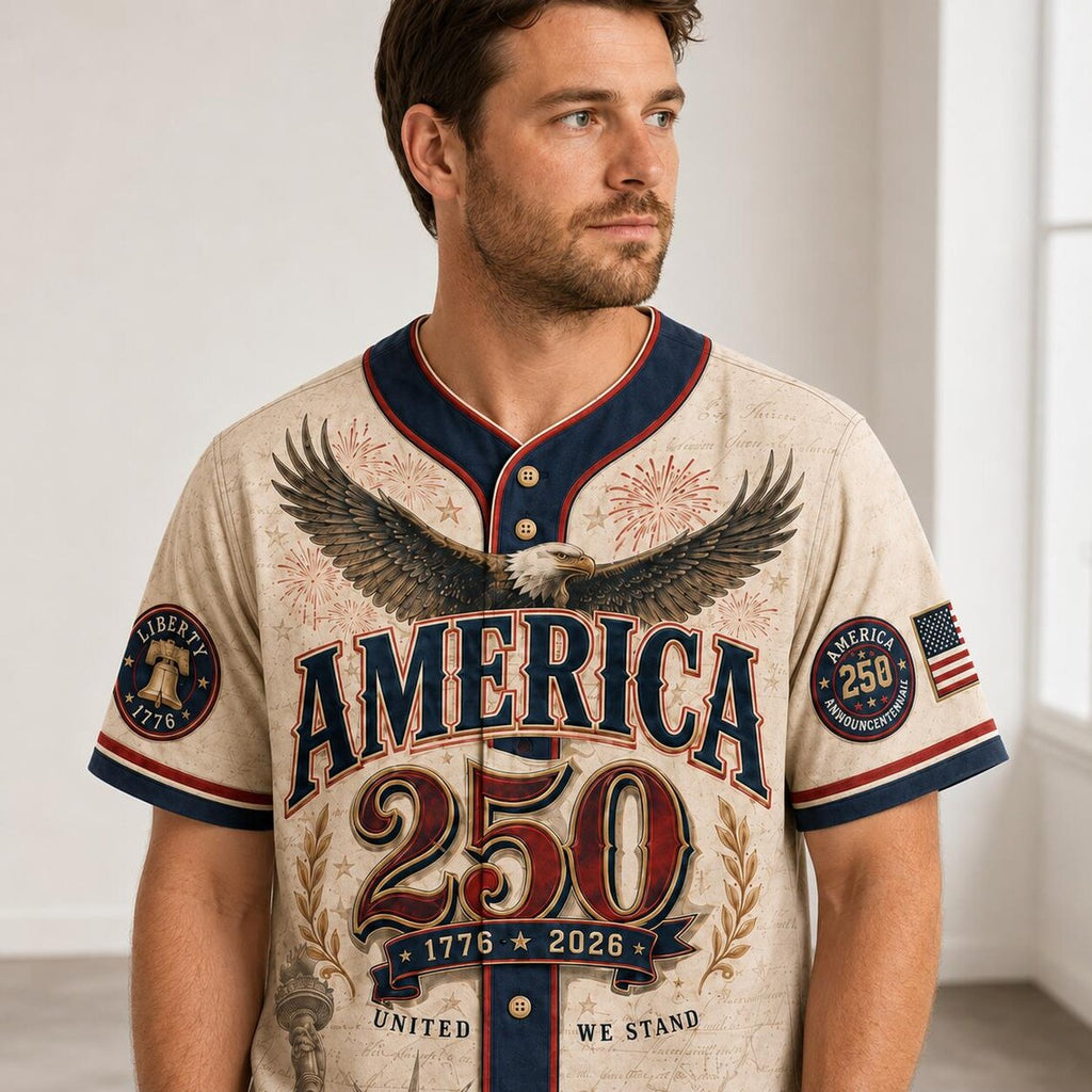 [FREESHIP] Personalized 250 Years of Freedom Army Jersey, Military Eagle Patriotic Shirt, Custom Name 1776 2026 Veteran Gift for Men Dad