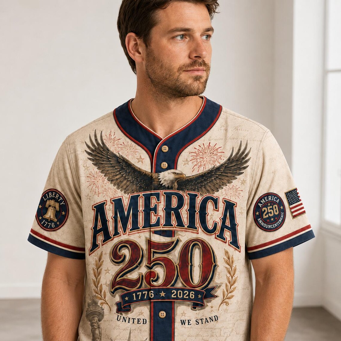 [FREESHIP] Personalized 250 Years of Freedom Army Jersey, Military Eagle Patriotic Shirt, Custom Name 1776 2026 Veteran Gift for Men Dad
