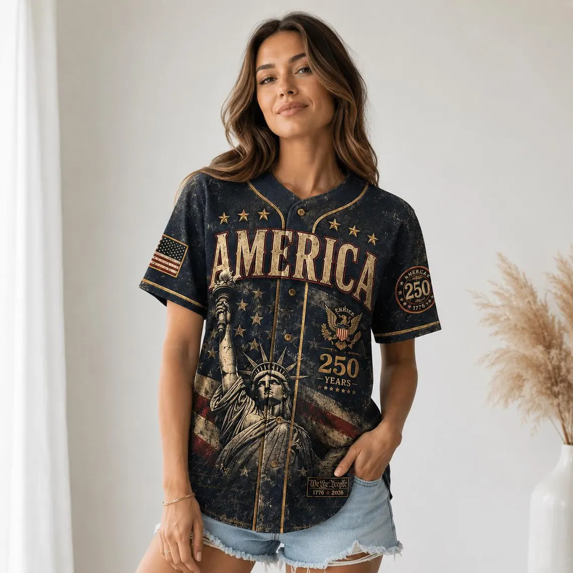[FREESHIP] Custom America 250th Anniversary Baseball Jersey, Past to Future 1776-2026 Shirt, Tech Skyline Semiquincentennial Custom Name Apparel