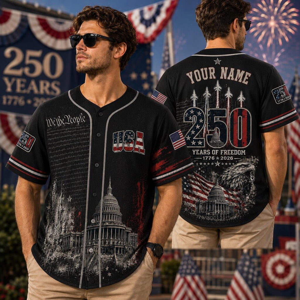 [FREESHIP] Personalized America 250th Anniversary Jersey,Custom Name USA Baseball Shirt, 1776-2026 Patriotic Freedom Jersey, 4th of July Outfit
