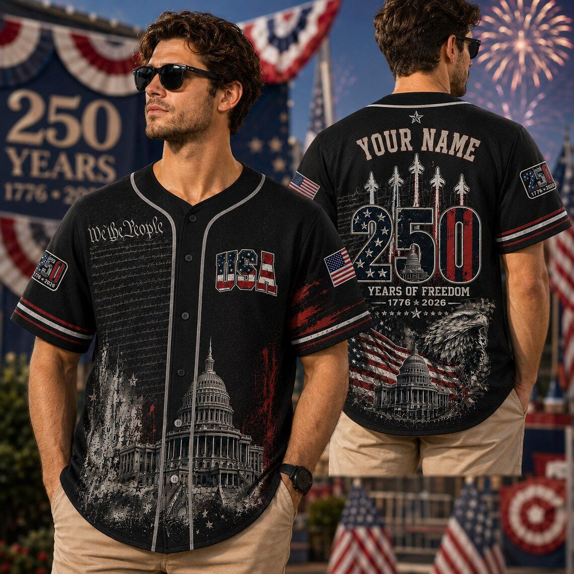 [FREESHIP] Personalized America 250th Anniversary Jersey,Custom Name USA Baseball Shirt, 1776-2026 Patriotic Freedom Jersey, 4th of July Outfit