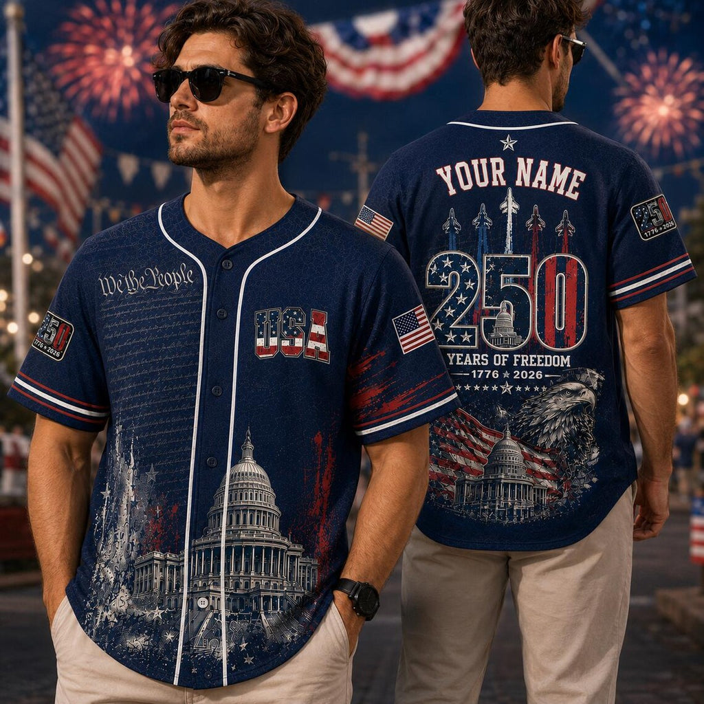 [FREESHIP] Personalized America 250th Anniversary Jersey,Custom Name USA Baseball Shirt, 1776-2026 Patriotic Freedom Jersey, 4th of July Outfit