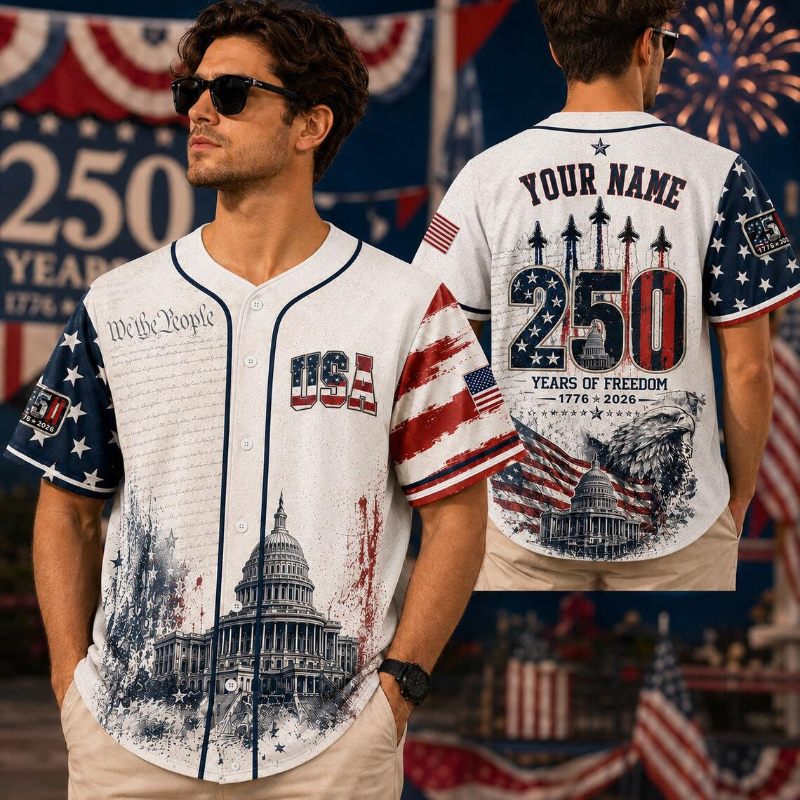 [FREESHIP] Personalized America 250th Anniversary Jersey,Custom Name USA Baseball Shirt, 1776-2026 Patriotic Freedom Jersey, 4th of July Outfit
