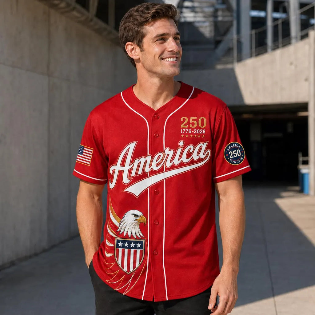 [FREESHIP] Custom USA Baseball Jersey, Semiquincentennial 1776 2026 Commemorative Shirt, Classic Blue Fourth of July Clothing, Patriot Mens Gift