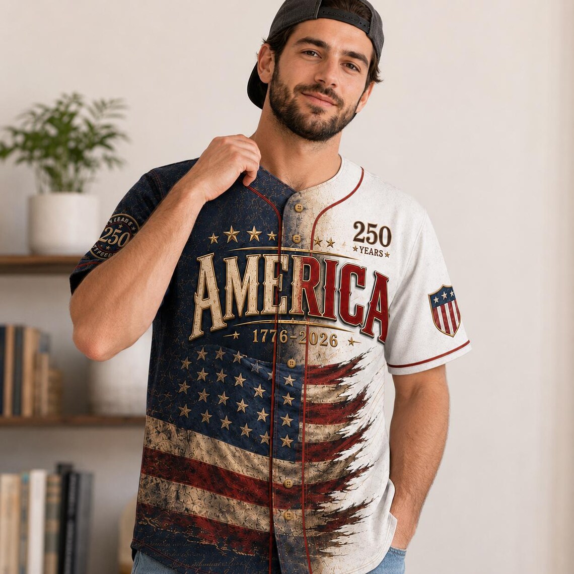 [FREESHIP] Custom USA Baseball Jersey, Distressed 1776 2026 Commemorative Shirt, Rustic Patriotic Clothing, Fourth of July Vintage Streetwear