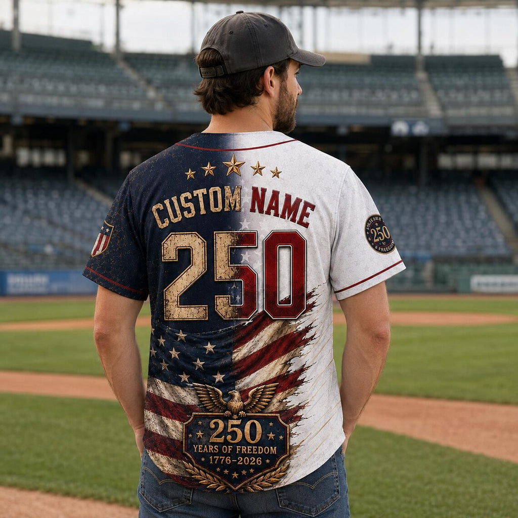 [FREESHIP] Custom USA Baseball Jersey, Distressed 1776 2026 Commemorative Shirt, Rustic Patriotic Clothing, Fourth of July Vintage Streetwear
