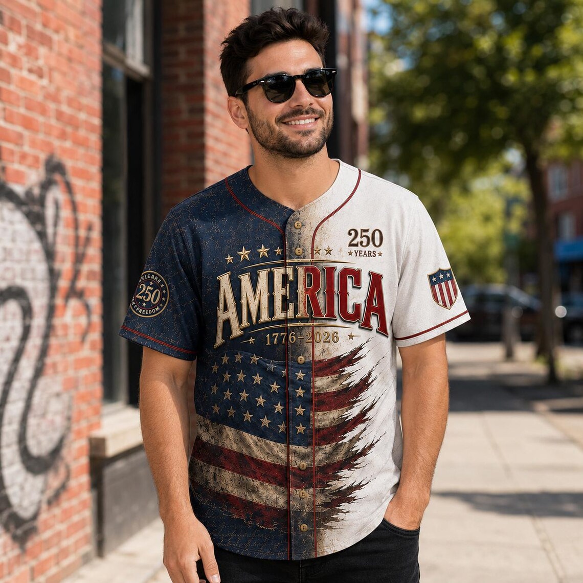 [FREESHIP] Custom USA Baseball Jersey, Distressed 1776 2026 Commemorative Shirt, Rustic Patriotic Clothing, Fourth of July Vintage Streetwear