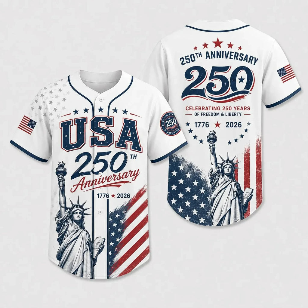 [FREESHIP] USA 250th Anniversary Baseball Jersey, Patriotic Liberty Print Jersey, 1776–2026