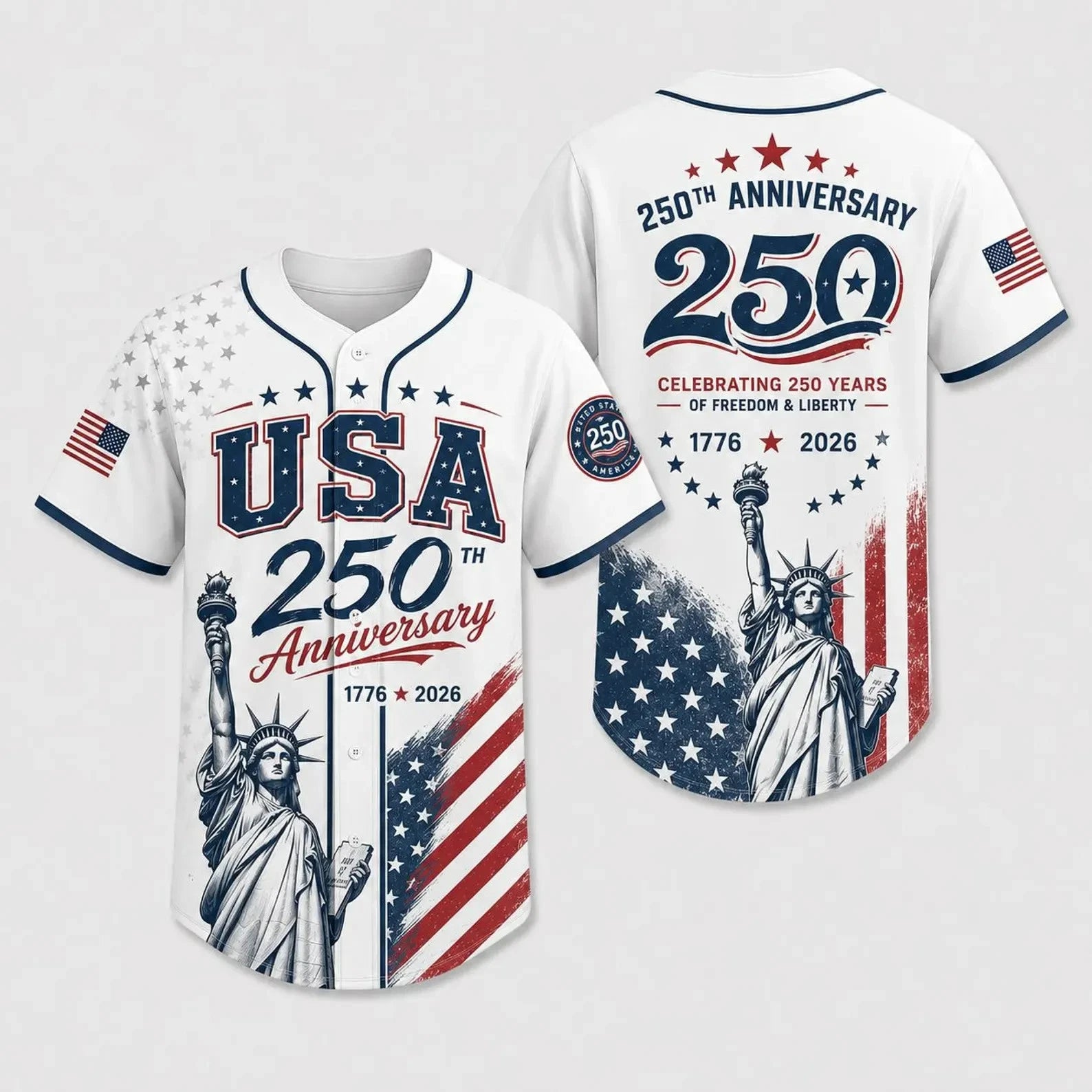 [FREESHIP] USA 250th Anniversary Baseball Jersey, Patriotic Liberty Print Jersey, 1776–2026
